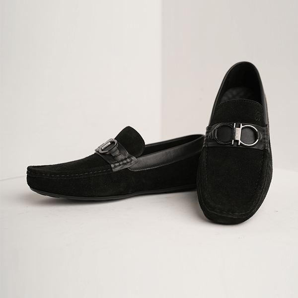 Duke Suede Bit Driving Moccasin in Black
