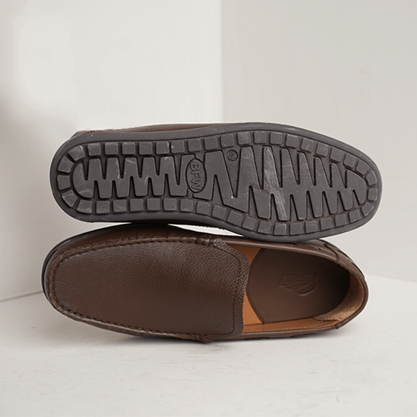 Martin Leather Moccasin Loafer in Brown — rubber sole