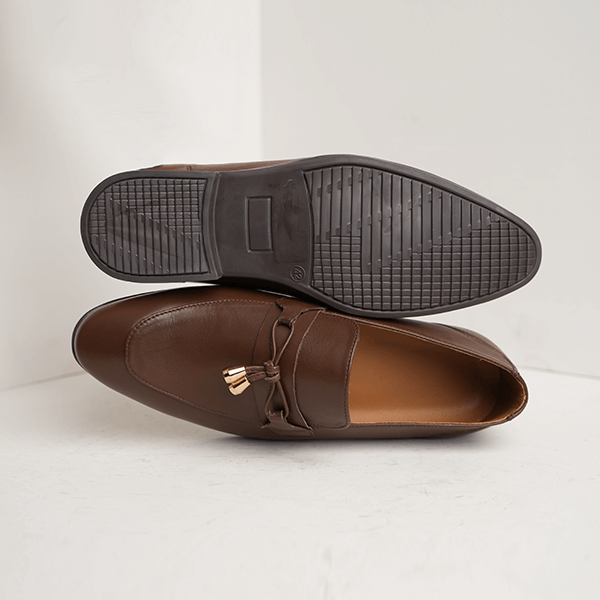 Panama Tassel Dress Loafer in Brown — rubber sole