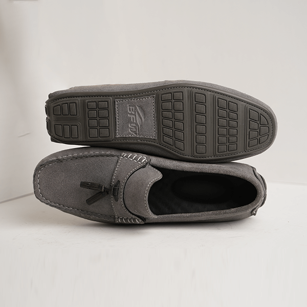 Turoro Suede Tassel Driving Moccasin in Grey — rubber sole