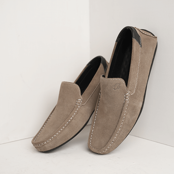Dover Suede Driving Moccasin in Light Grey — another angle