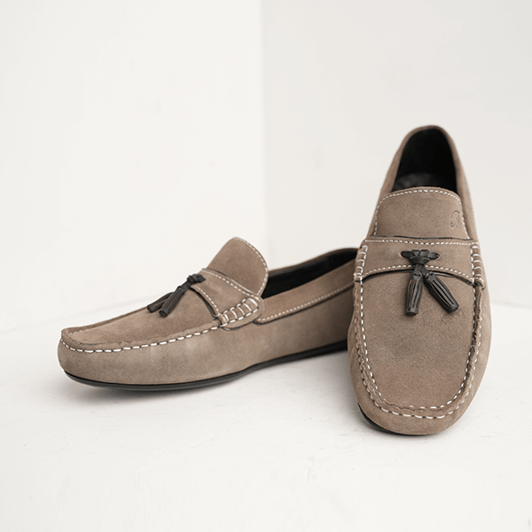 Turoro Suede Tassel Driving Moccasin in Olive Grey — another angle